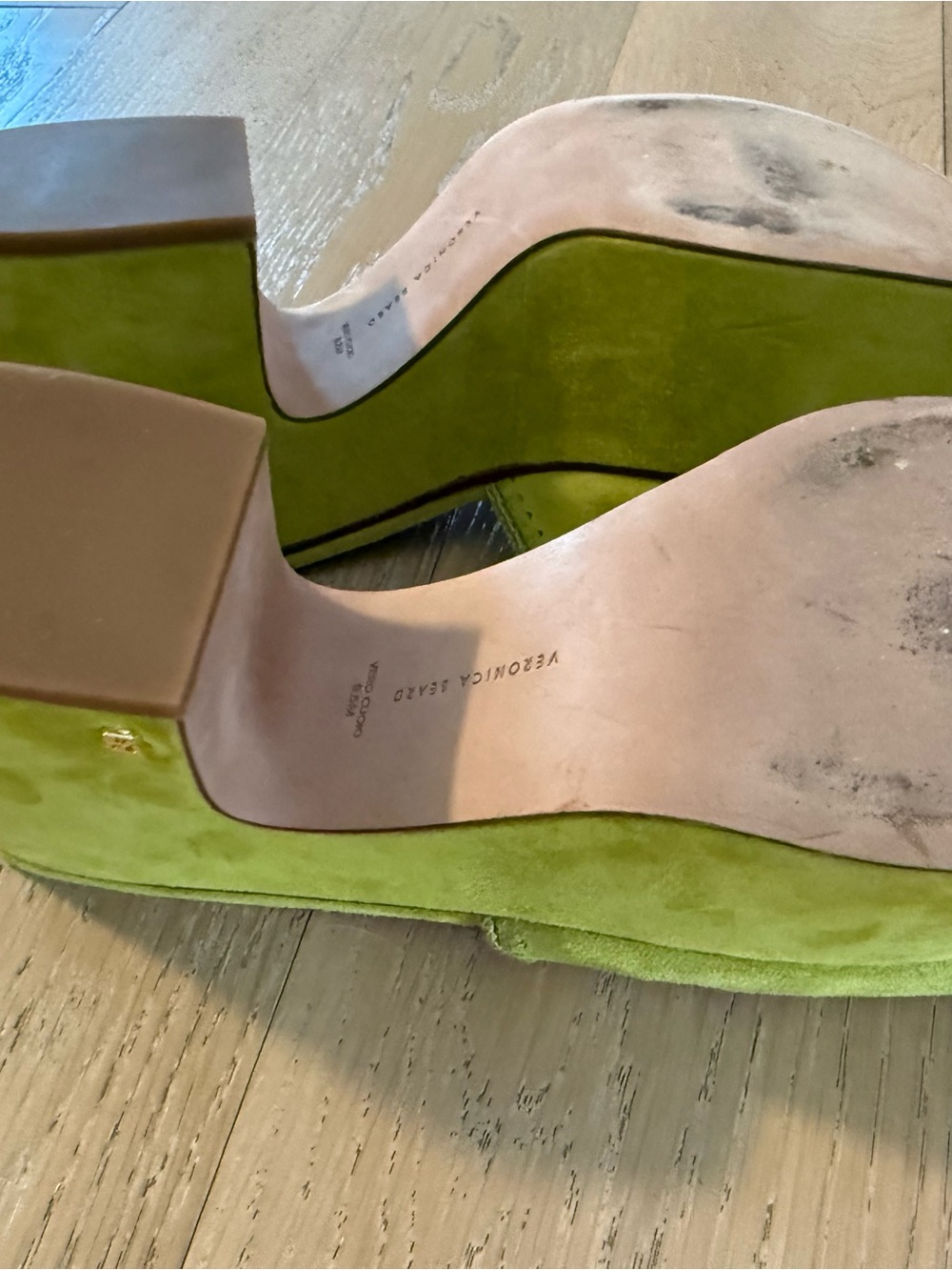 Veronica Beard lime green platform suede mules sandals 9.5 | barbiecore Y2K - Picture 6 of 8